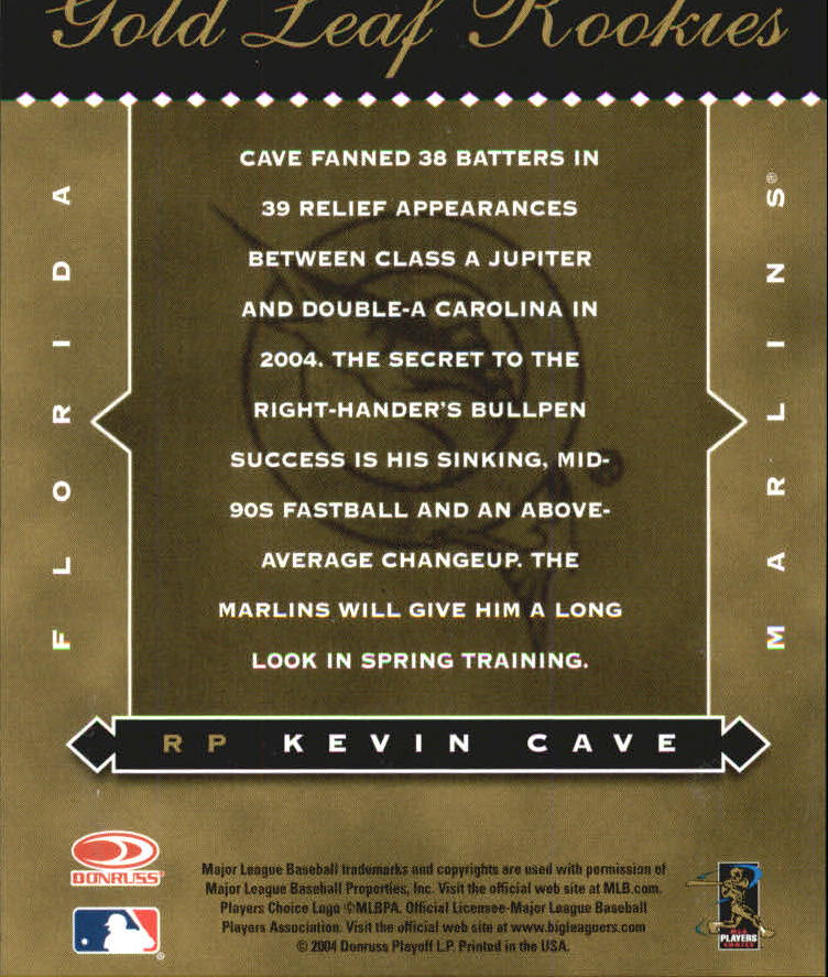 2005 Leaf Gold Rookies Autograph #7 Kevin Cave SP back image