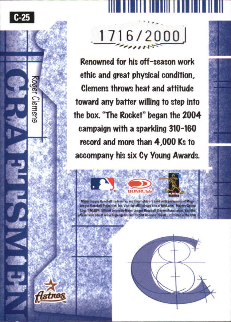 2005 Donruss Craftsmen #25 Roger Clemens back image