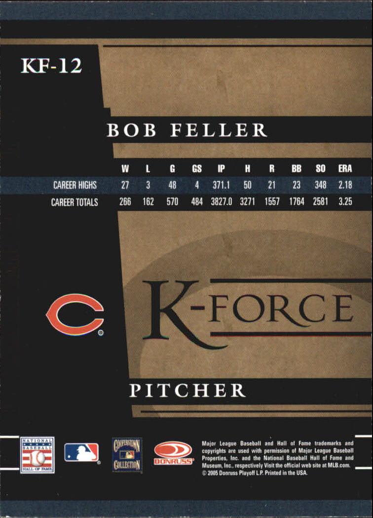2005 Donruss Signature K-Force #12 Bob Feller back image