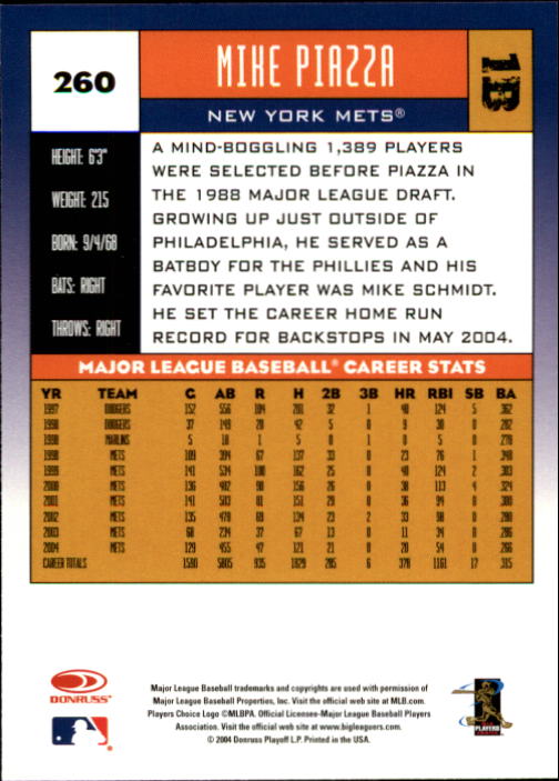 2005 Donruss #260 Mike Piazza back image