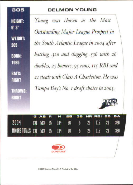 2005 Donruss Team Heroes #305 Delmon Young back image