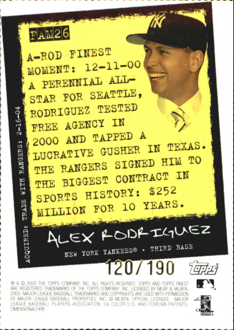 2005 Finest A-Rod Moments #26 Alex Rodriguez back image