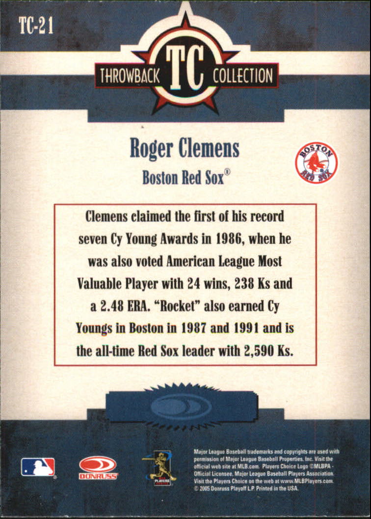 2005 Throwback Threads Throwback Collection #TC21 Roger Clemens - NM-MT