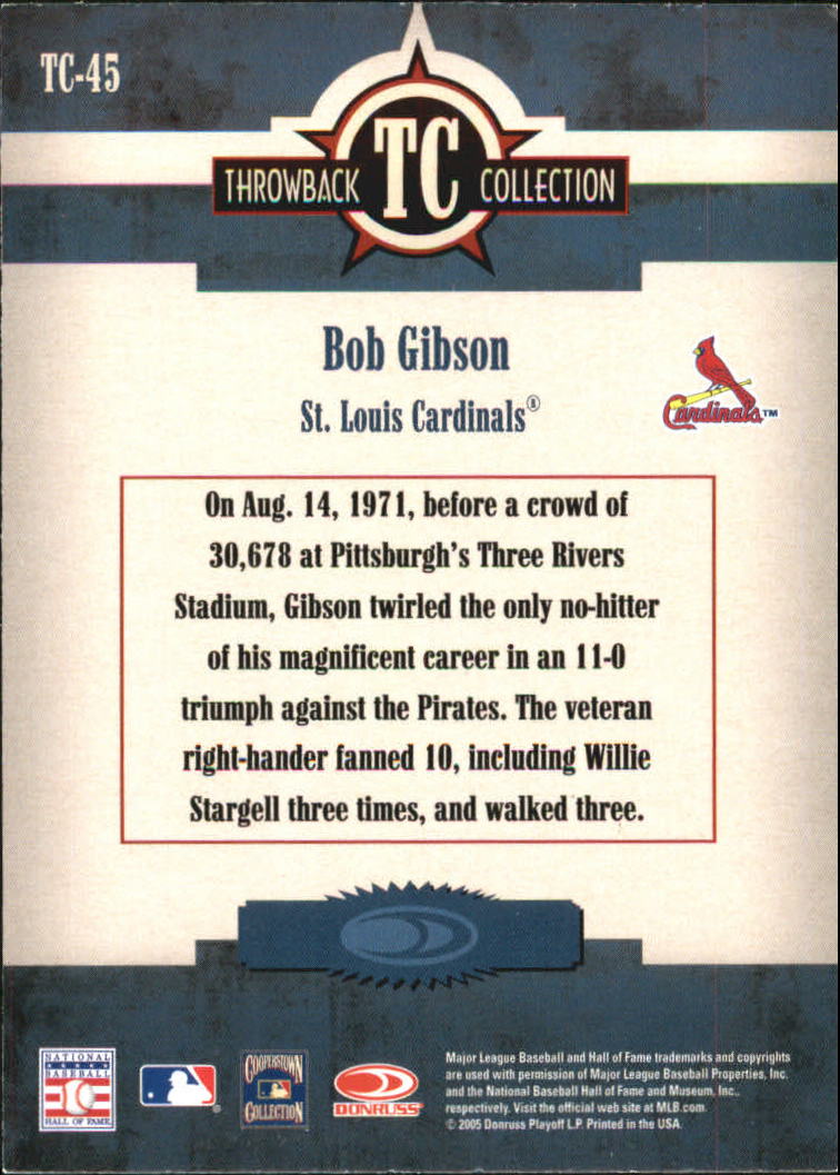 2005 Throwback Threads Throwback Collection #45 Bob Gibson back image