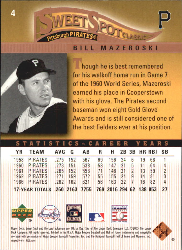 2005 Sweet Spot Classic #4 Bill Mazeroski back image