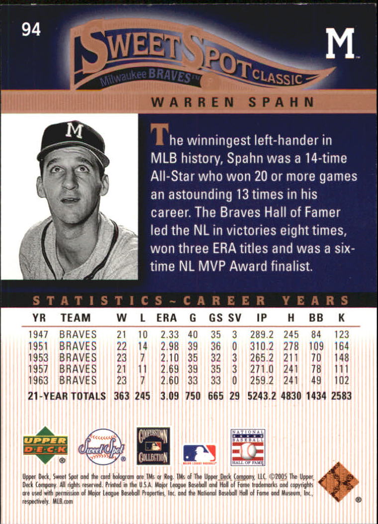 2005 Sweet Spot Classic #94 Warren Spahn back image