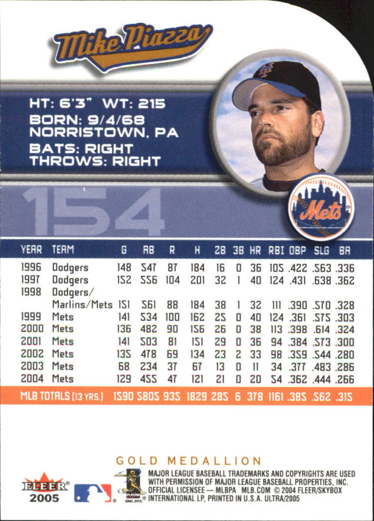 2005 Ultra Gold Medallion #154 Mike Piazza back image