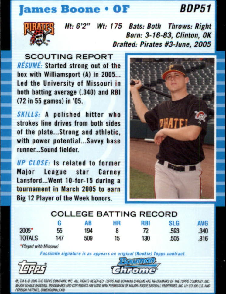 2005 Bowman Chrome Draft #51 James Boone FY RC