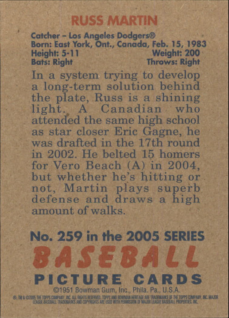 2005 Bowman Heritage #259 Russ Martin FY RC back image