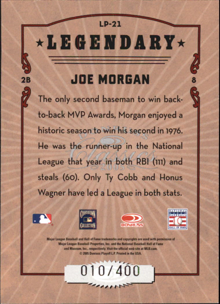 2005 Donruss Classics Legendary Lumberjacks #21 Joe Morgan back image