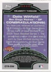 2005 Topps Celebrity Threads Jersey Relics #DW Dave Winfield back image