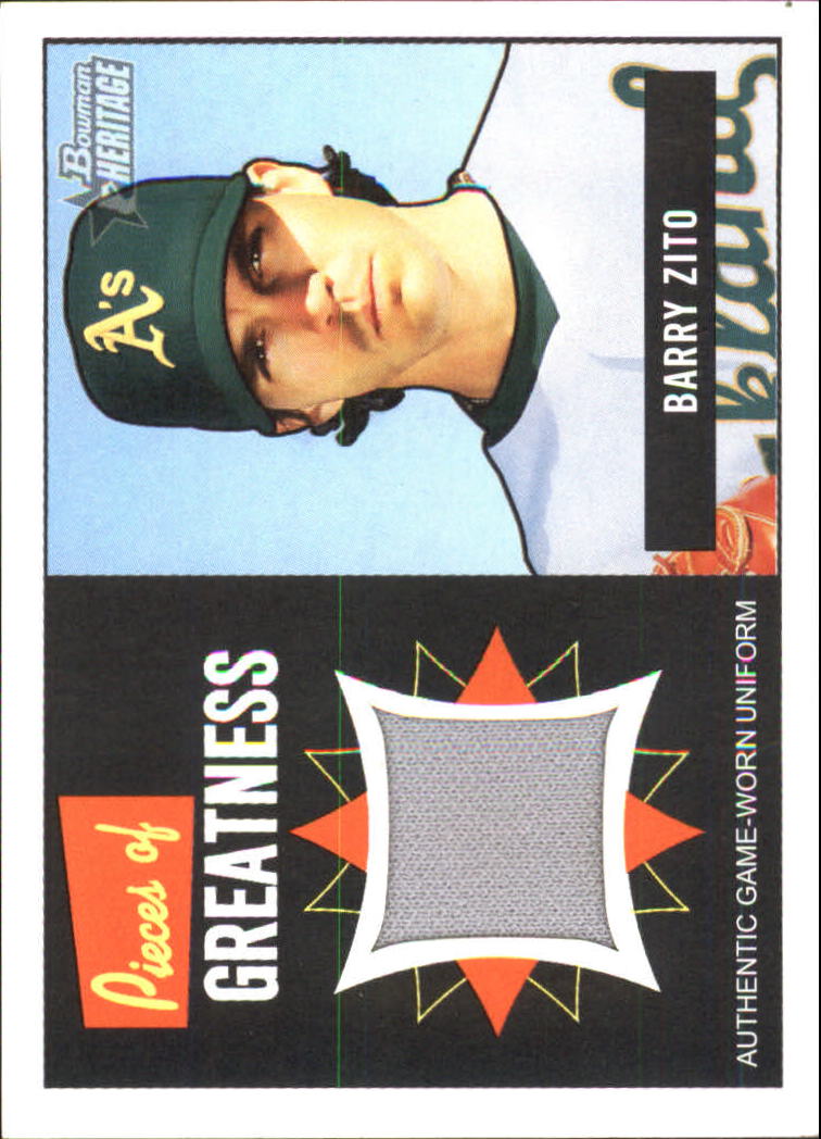 2005 Bowman Heritage Pieces of Greatness Relics #BZ Barry Zito Uni C