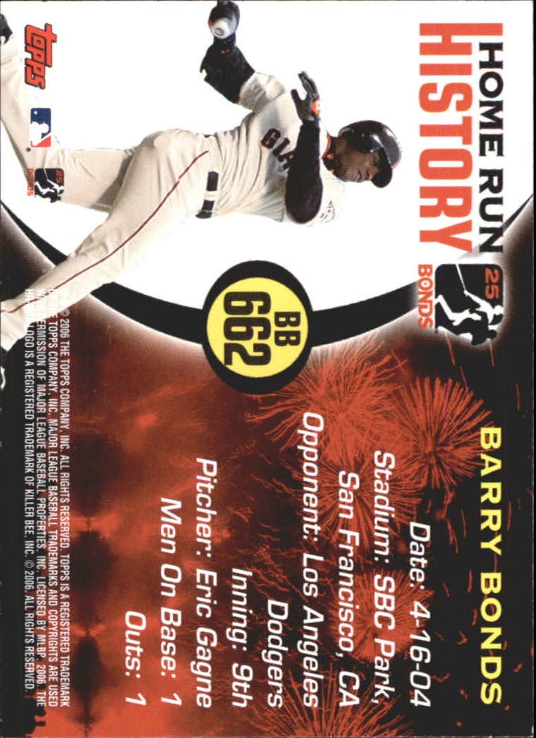 2005 Topps Barry Bonds Home Run History #662 Barry Bonds HR662 back image