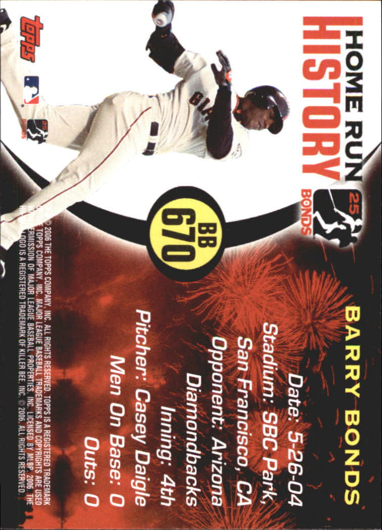 2005 Topps Barry Bonds Home Run History #670 Barry Bonds HR670 back image