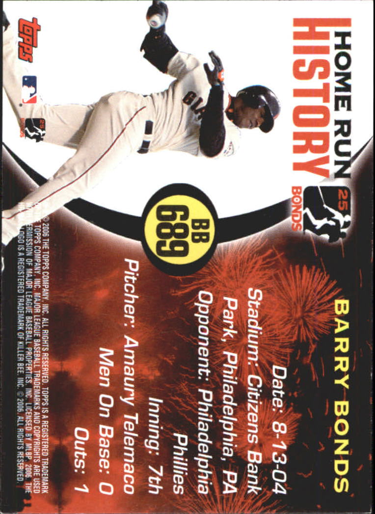 2005 Topps Barry Bonds Home Run History #689 Barry Bonds HR689 back image