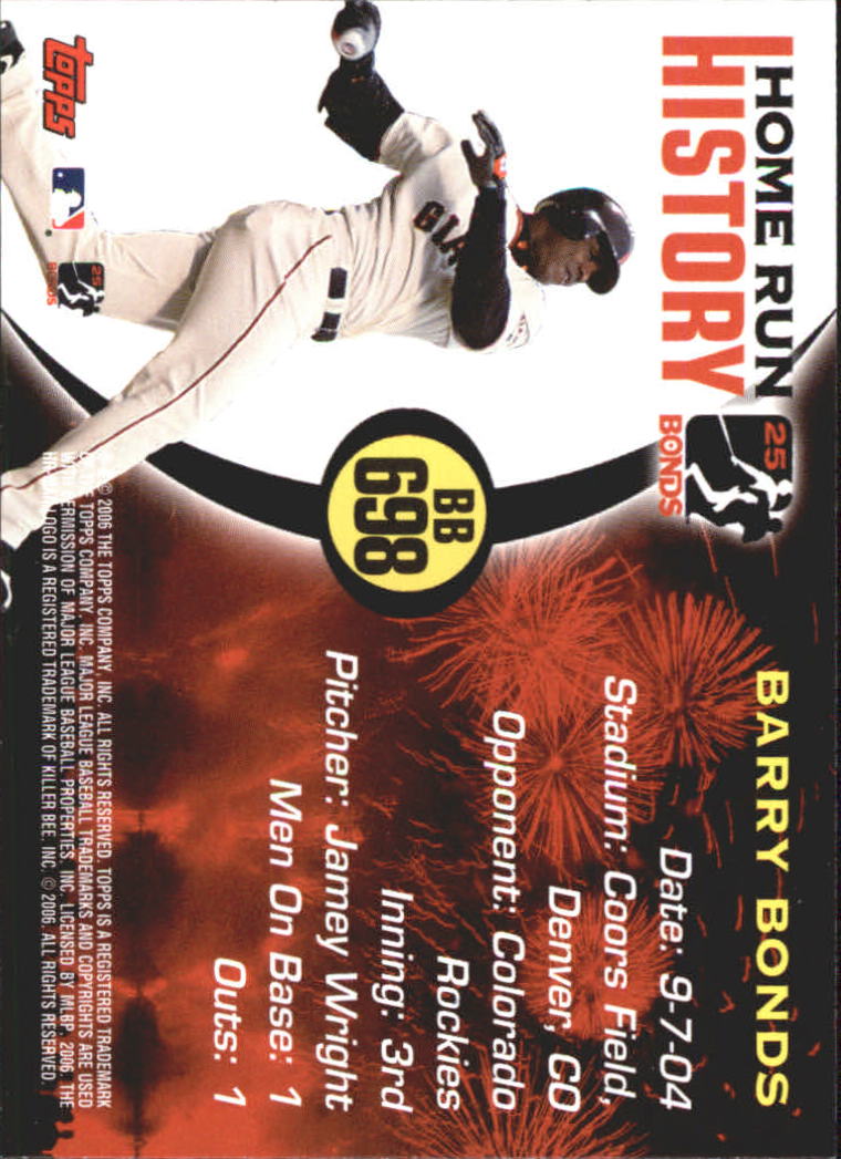 2005 Topps Barry Bonds Home Run History #698 Barry Bonds HR698 back image