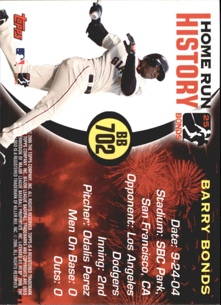 2005 Topps Barry Bonds Home Run History #702 Barry Bonds HR702 back image