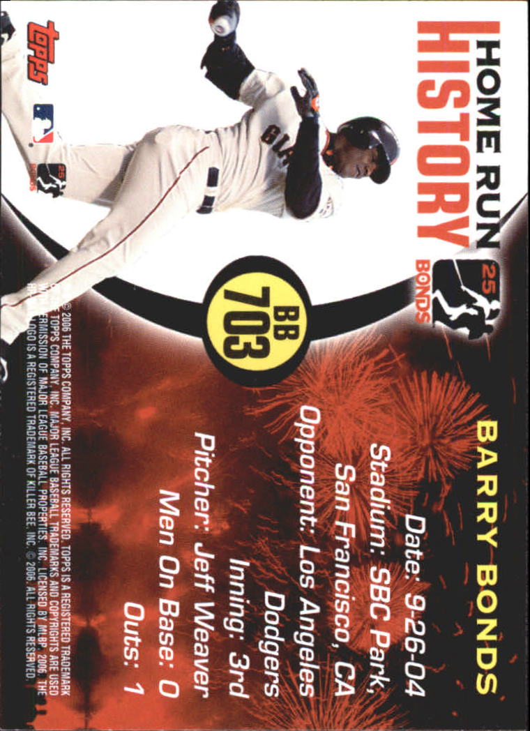 2005 Topps Barry Bonds Home Run History #703 Barry Bonds HR703 back image