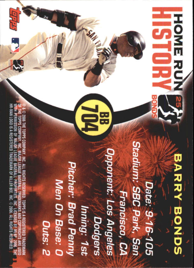 2005 Topps Barry Bonds Home Run History #704 Barry Bonds HR704 back image