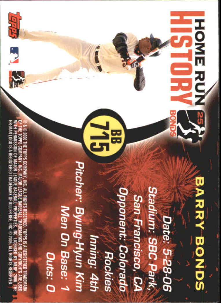 2005 Topps Barry Bonds Home Run History #715 Barry Bonds HR715 back image