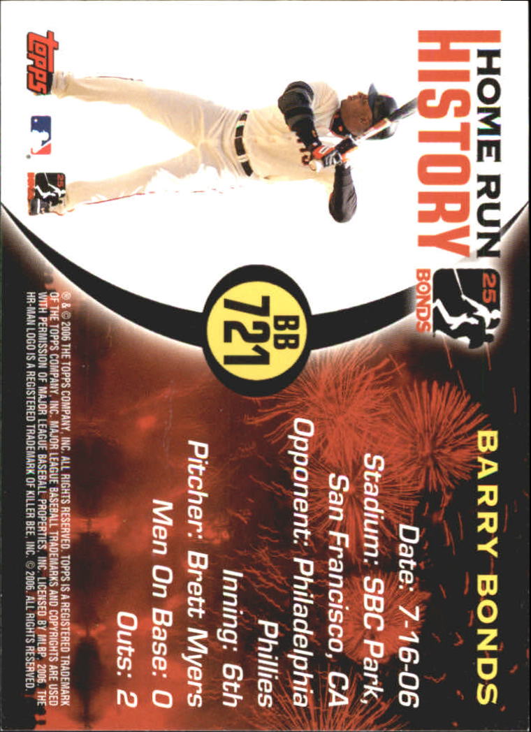 2005 Topps Barry Bonds Home Run History #721 Barry Bonds HR721 back image