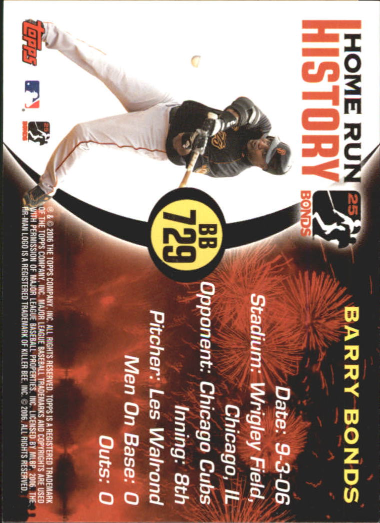 2005 Topps Barry Bonds Home Run History #729 Barry Bonds HR729 back image