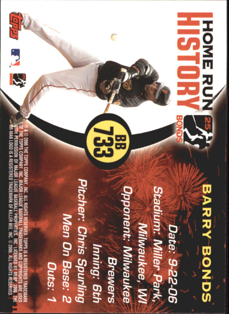 2005 Topps Barry Bonds Home Run History #733 Barry Bonds HR733 back image