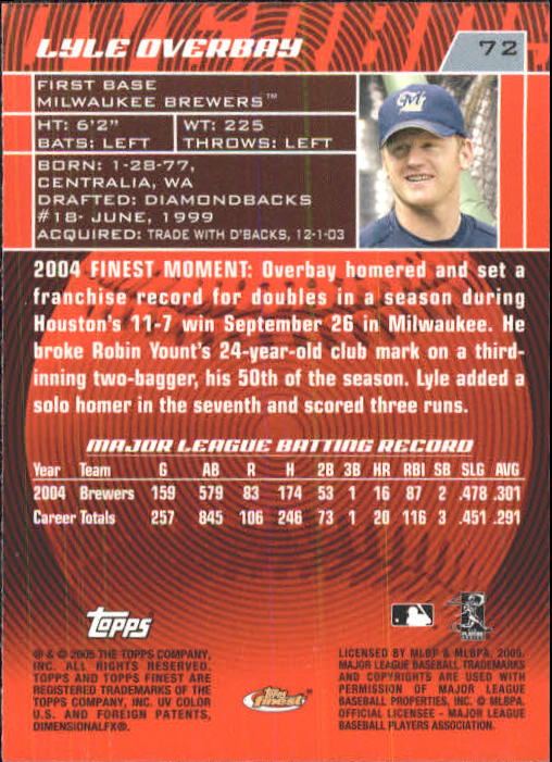 2005 Finest #72 Lyle Overbay back image