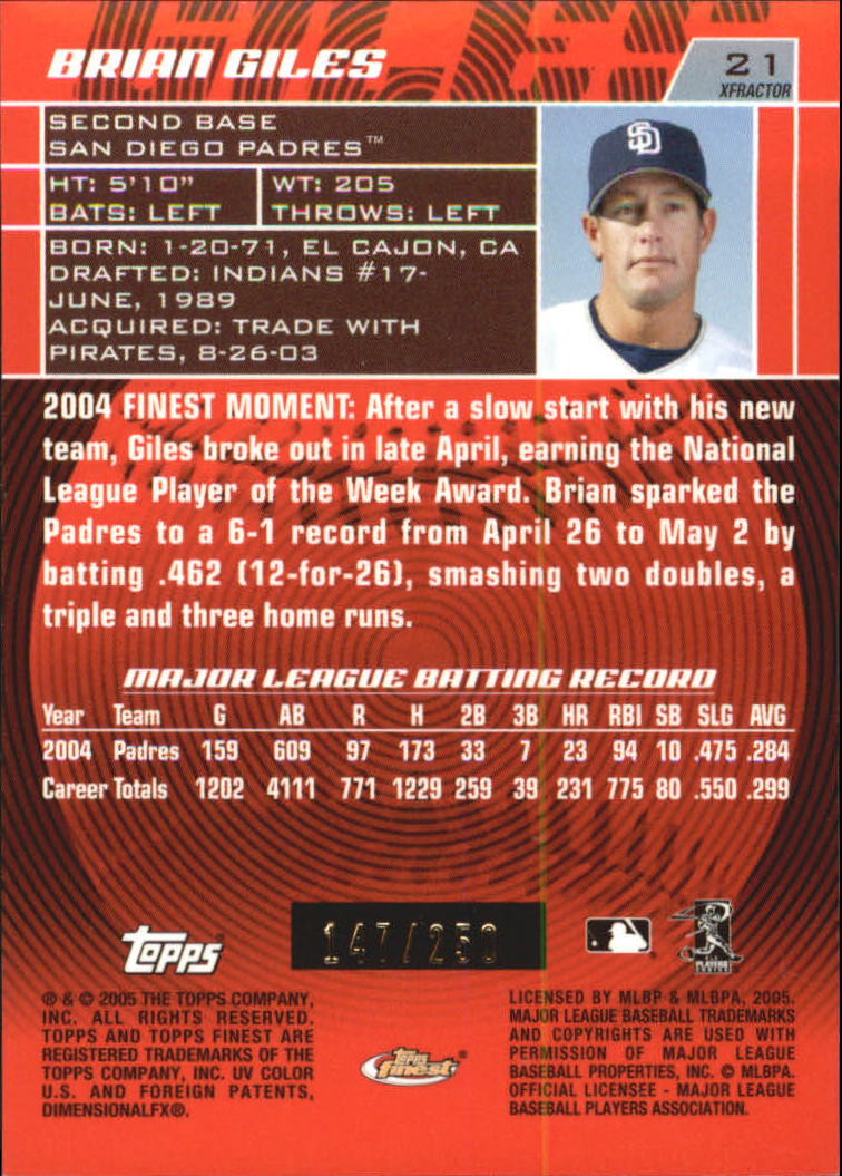 2005 Finest X-Fractors #21  Brian Giles