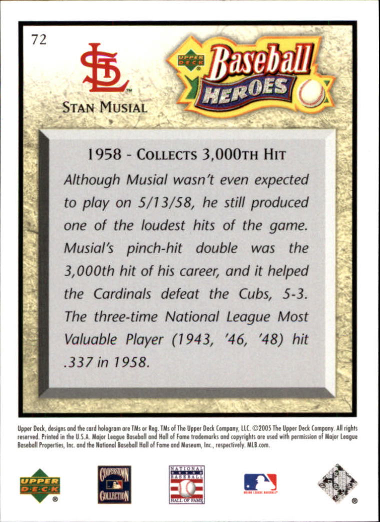 2005 Upper Deck Baseball Heroes #72 Stan Musial back image