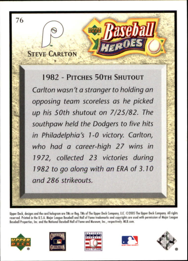 2005 Upper Deck Baseball Heroes #76 Steve Carlton Phils back image