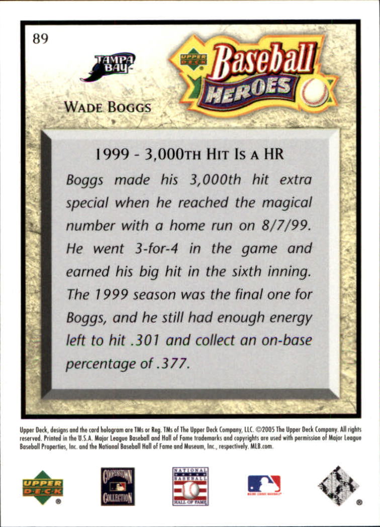 2005 Upper Deck Baseball Heroes #89 Wade Boggs Rays back image
