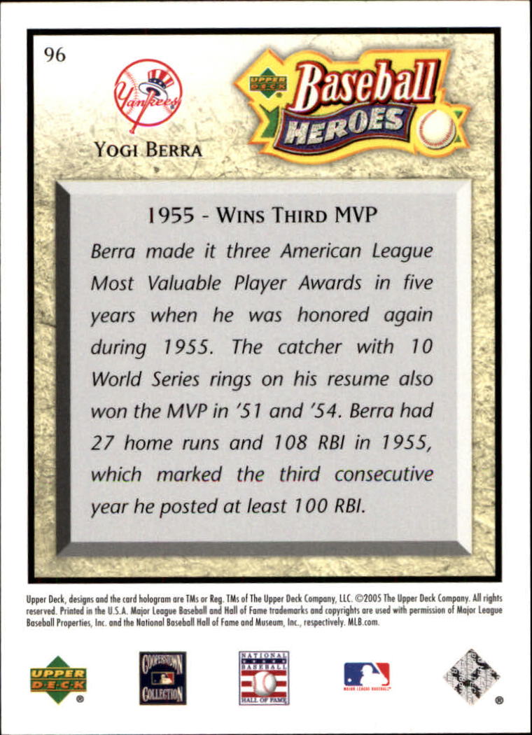 2005 Upper Deck Baseball Heroes #96 Yogi Berra back image