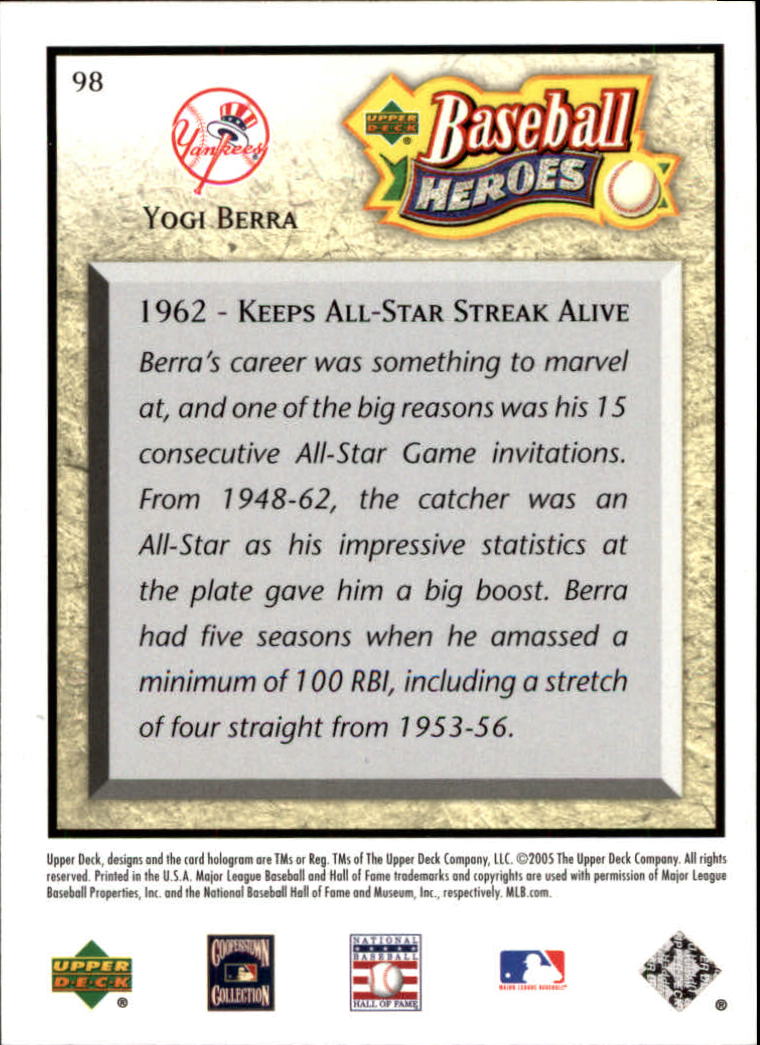 2005 Upper Deck Baseball Heroes #98 Yogi Berra back image