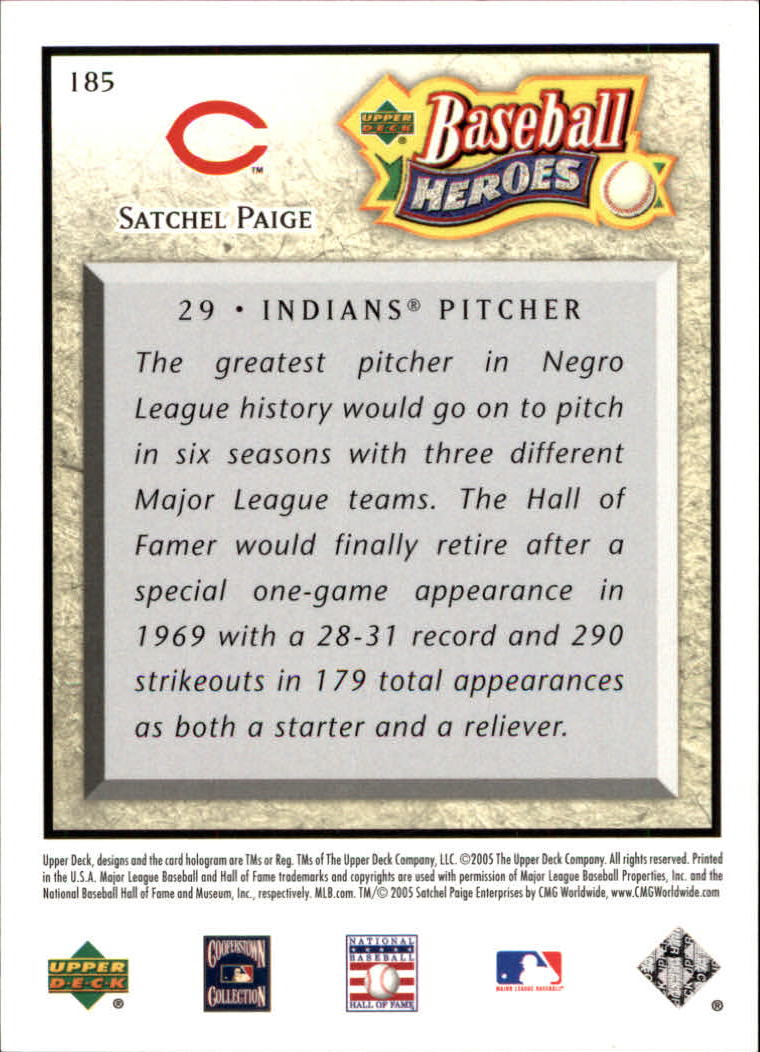 2005 Upper Deck Baseball Heroes #185 Satchel Paige Indians HDR back image