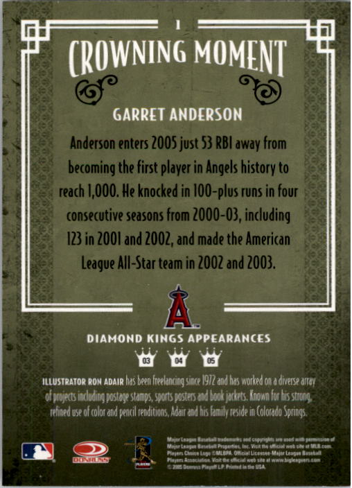 2005 Diamond Kings #1 Garret Anderson back image