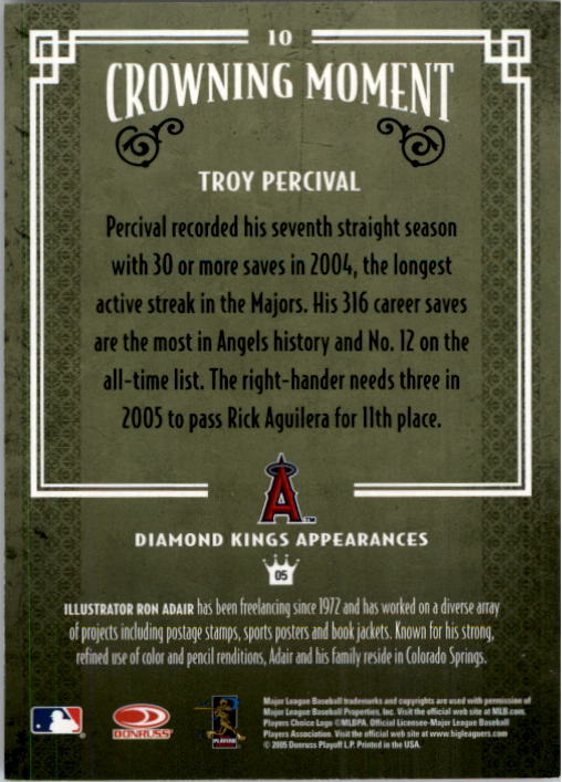 2005 Diamond Kings #10 Troy Percival back image