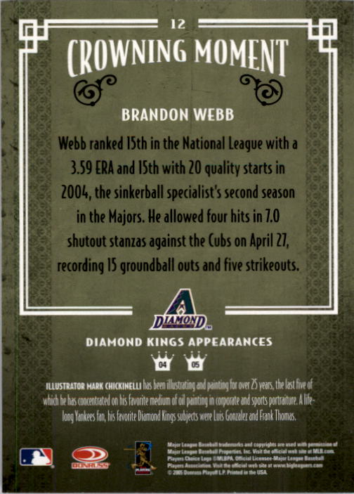 2005 Diamond Kings #12 Brandon Webb back image