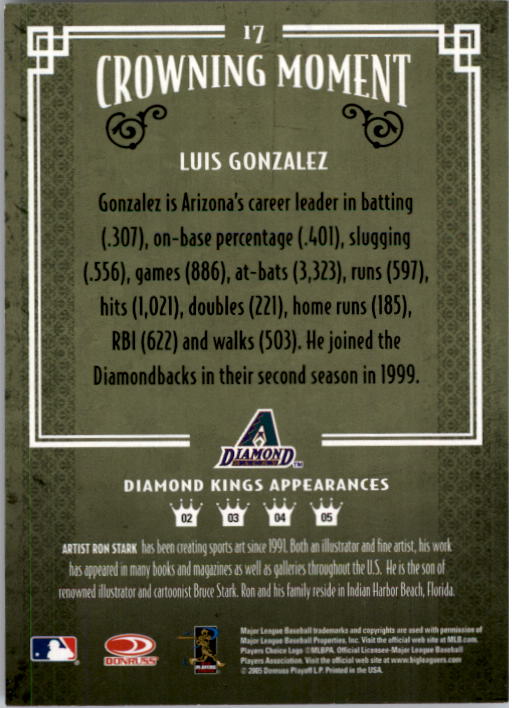 2005 Diamond Kings #17 Luis Gonzalez back image