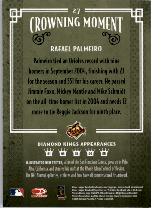 2005 Diamond Kings #27 Rafael Palmeiro O's back image