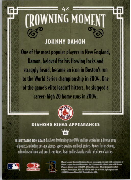 2005 Diamond Kings #42 Johnny Damon back image