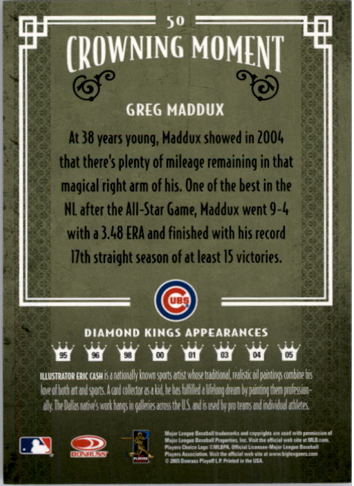 2005 Diamond Kings #50 Greg Maddux Cubs back image