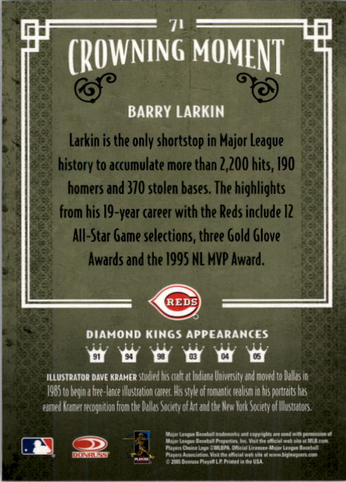 2005 Diamond Kings #71 Barry Larkin back image