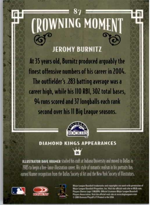 2005 Diamond Kings #87 Jeromy Burnitz back image