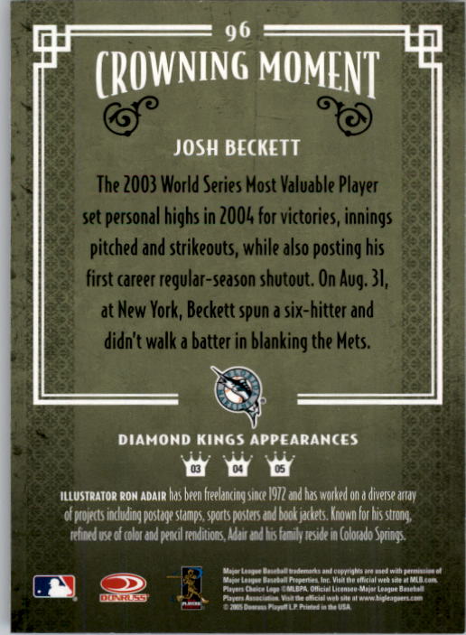 2005 Diamond Kings #96 Josh Beckett back image
