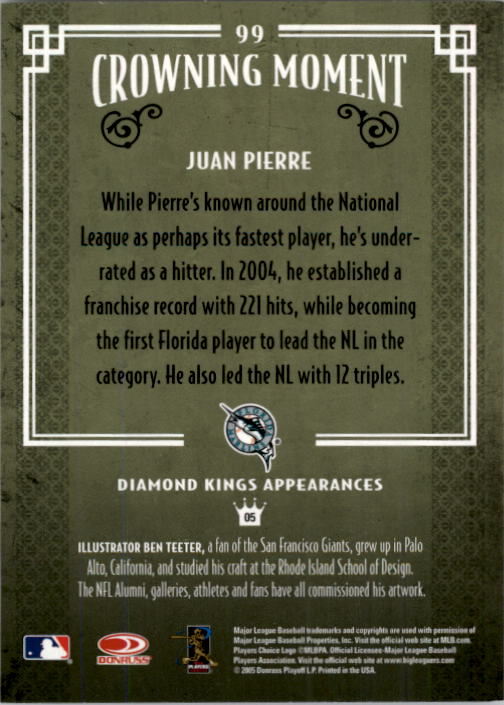 2005 Diamond Kings #99 Juan Pierre back image