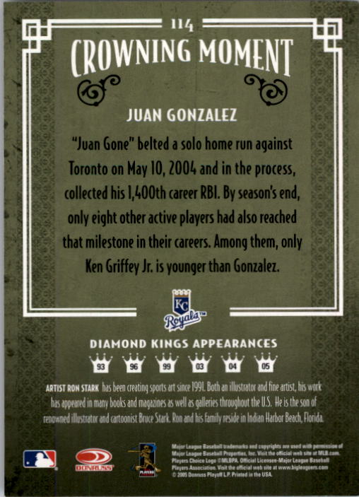 2005 Diamond Kings #114 Juan Gonzalez back image
