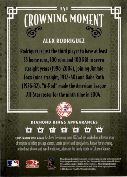 2005 Diamond Kings #151 Alex Rodriguez back image