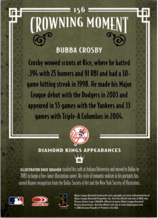 2005 Diamond Kings #156 Bubba Crosby back image