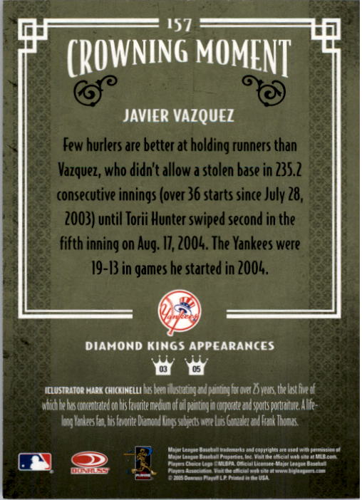 2005 Diamond Kings #157 Javier Vazquez back image